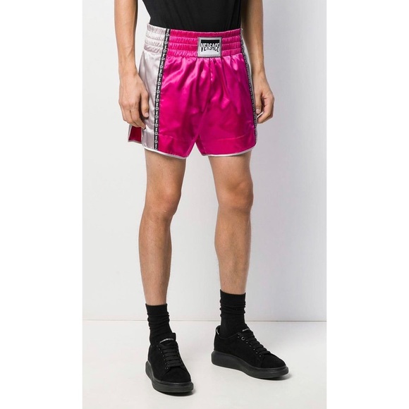 VERSACE Pink and Silver Unisex Boxing Shorts NWT shiny leg slit cute rare Maitai - Picture 13 of 13